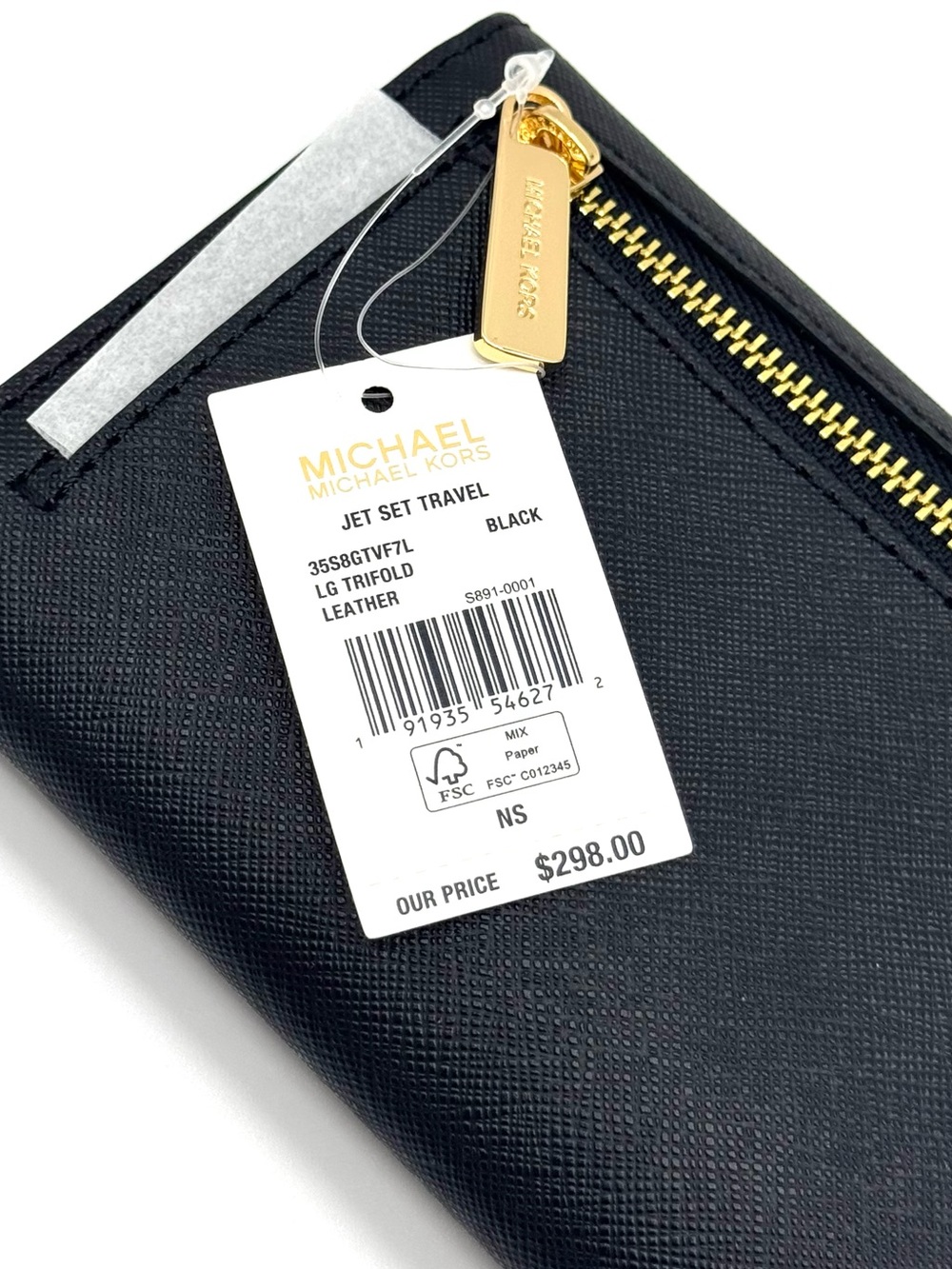 Michael Kors Large Jet Set Travel Trifold Wallet - Black/Gold - Picture 7 of 7